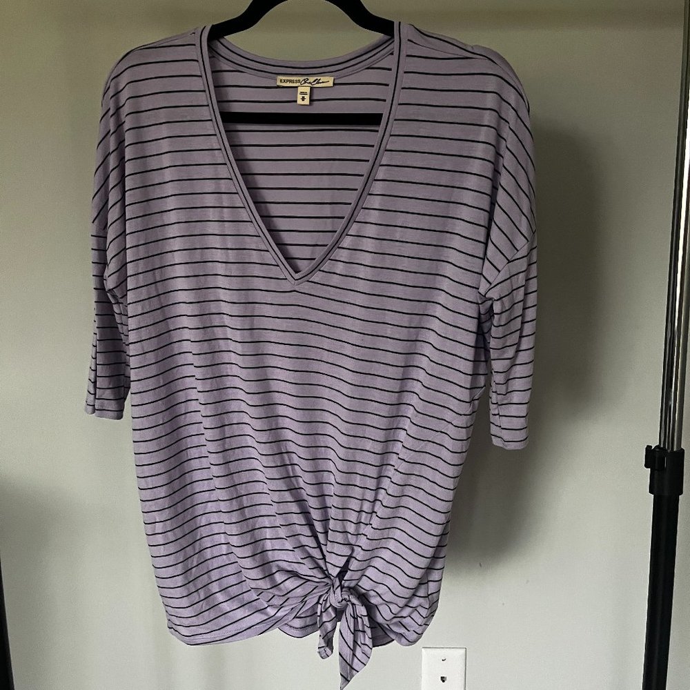 Express OneEleven Striped Purple V Neck Tee